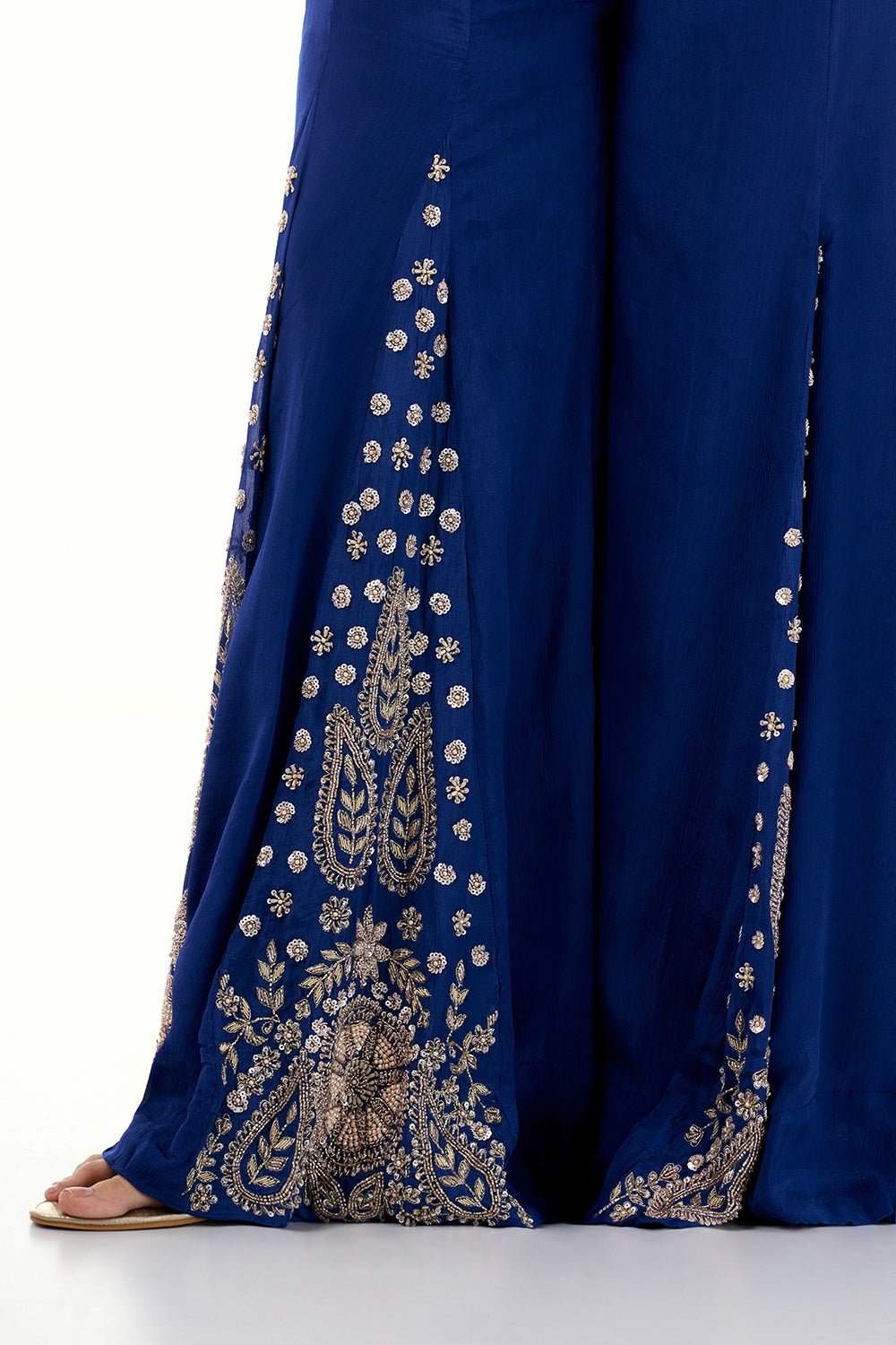 Cobalt Blue Chinon Set with Zardosi and Cutdana Work