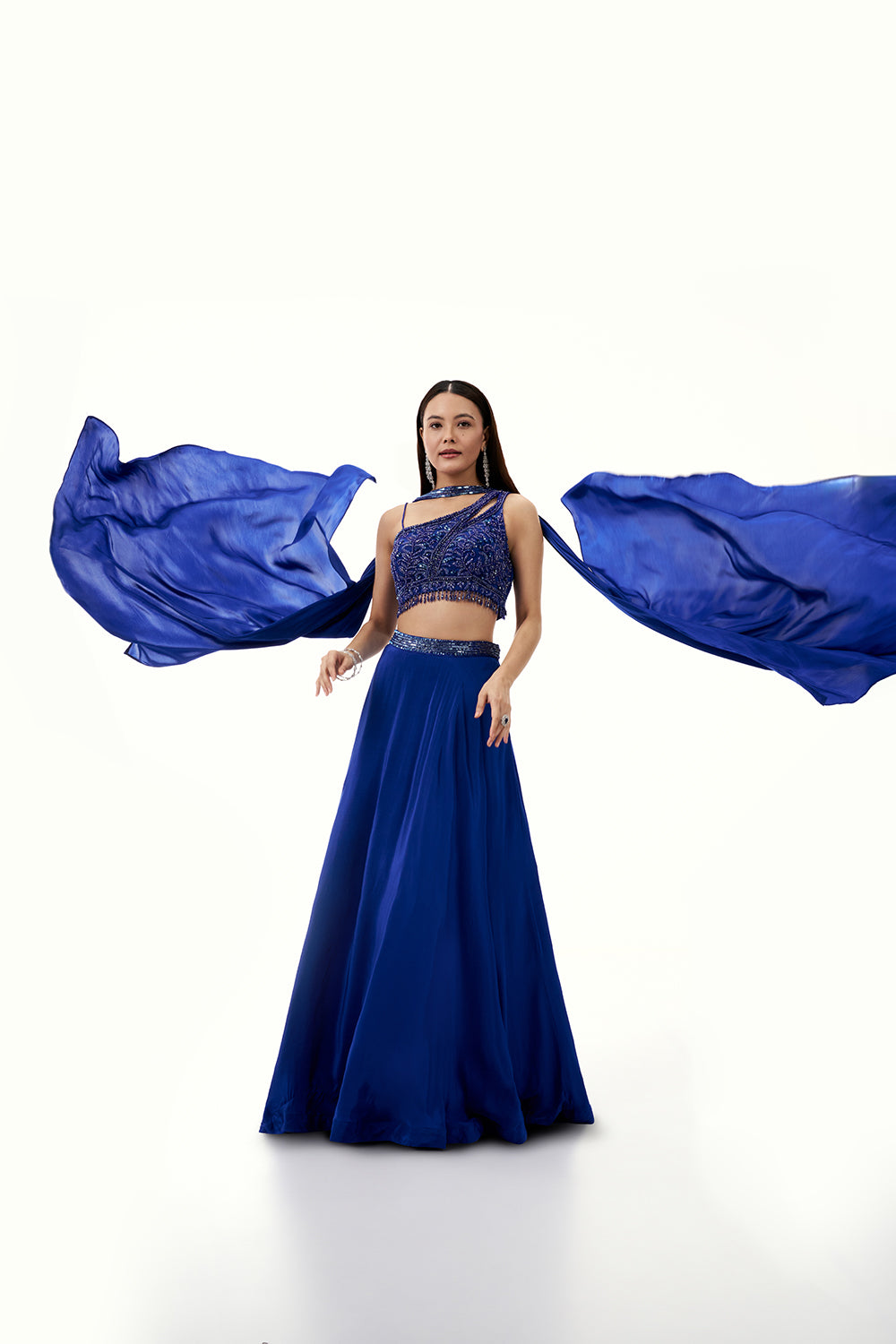 Cobalt Blue Satin Crepe Lehenga with Sequin Work