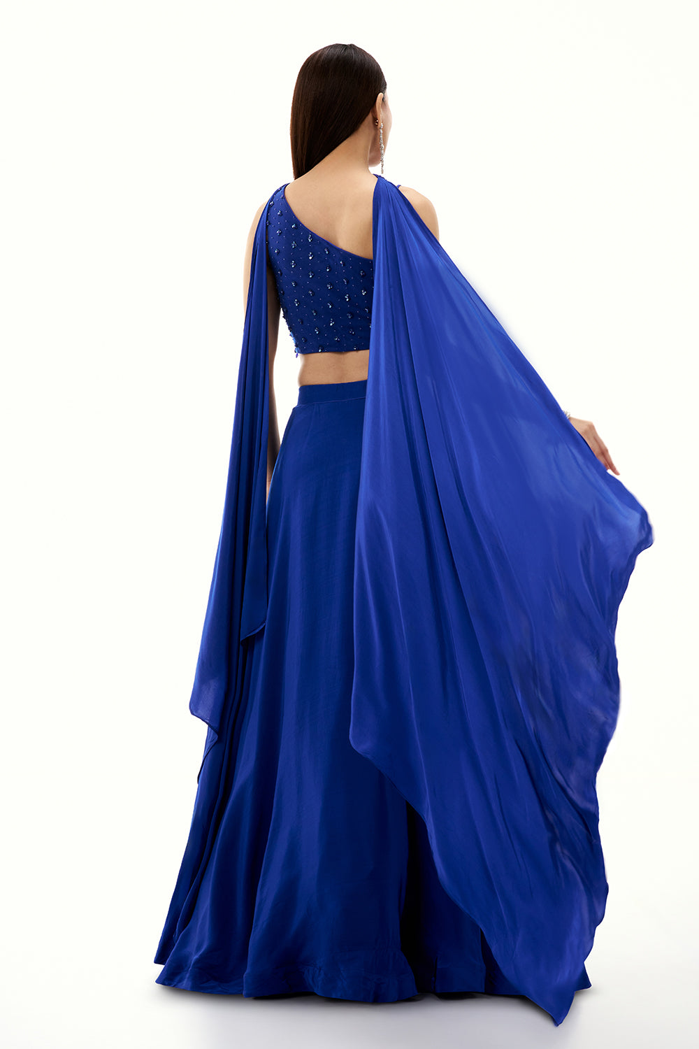 Cobalt Blue Satin Crepe Lehenga with Sequin Work