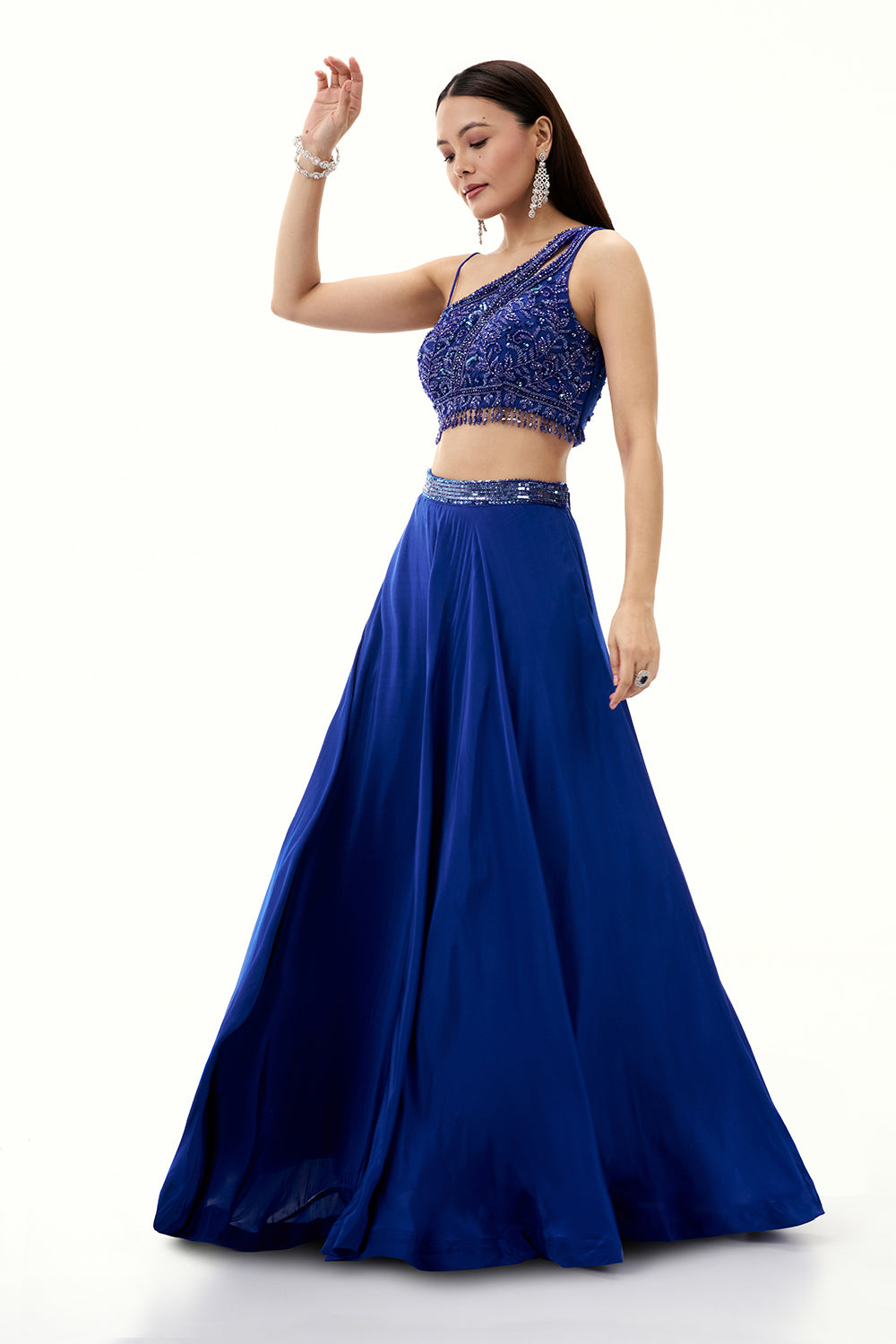 Cobalt Blue Satin Crepe Lehenga with Sequin Work