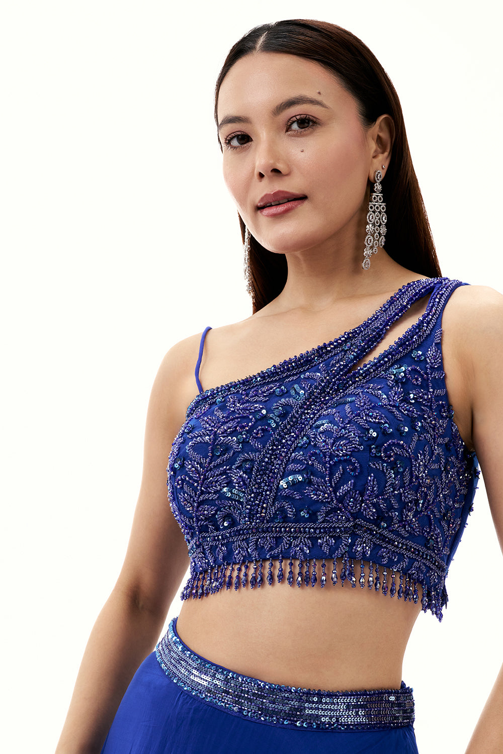 Cobalt Blue Satin Crepe Lehenga with Sequin Work