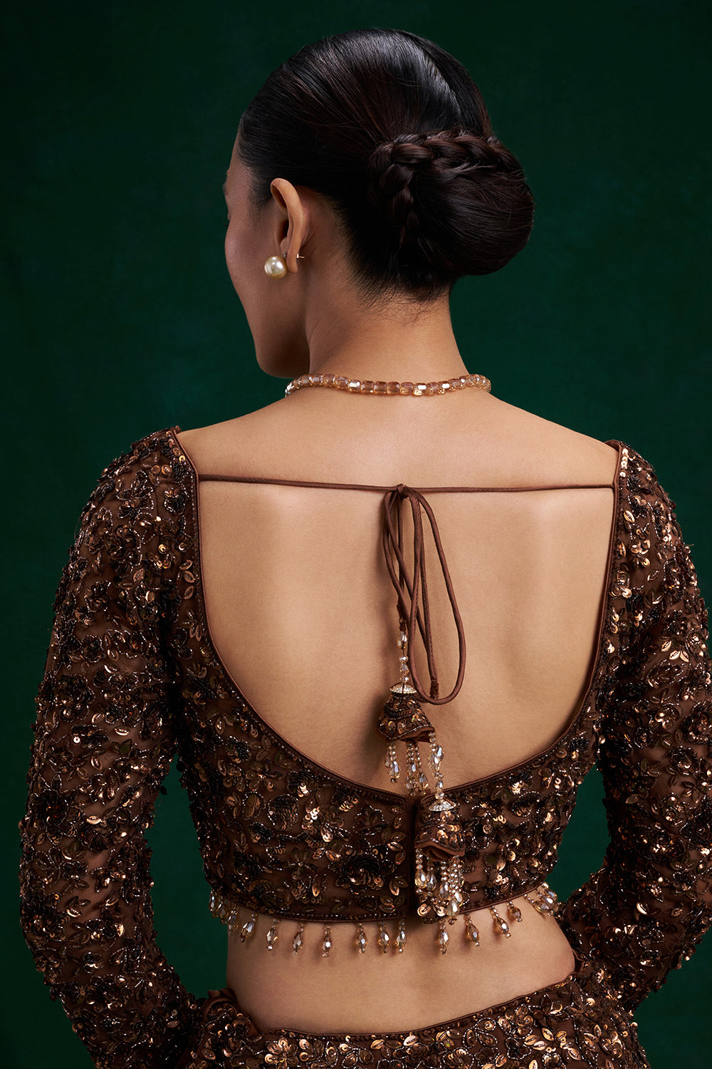Copper Brown Net Bridal Lehenga with Cutdana and Bead Work