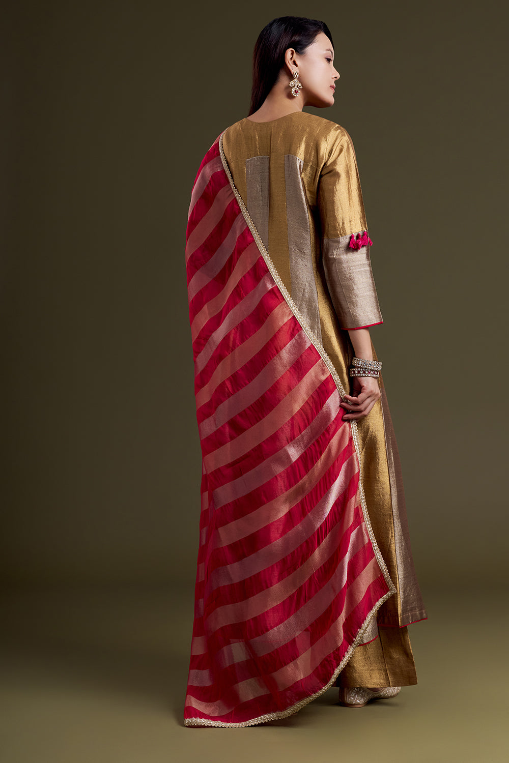 Copper Gold Chanderi Silk Anarkali Set