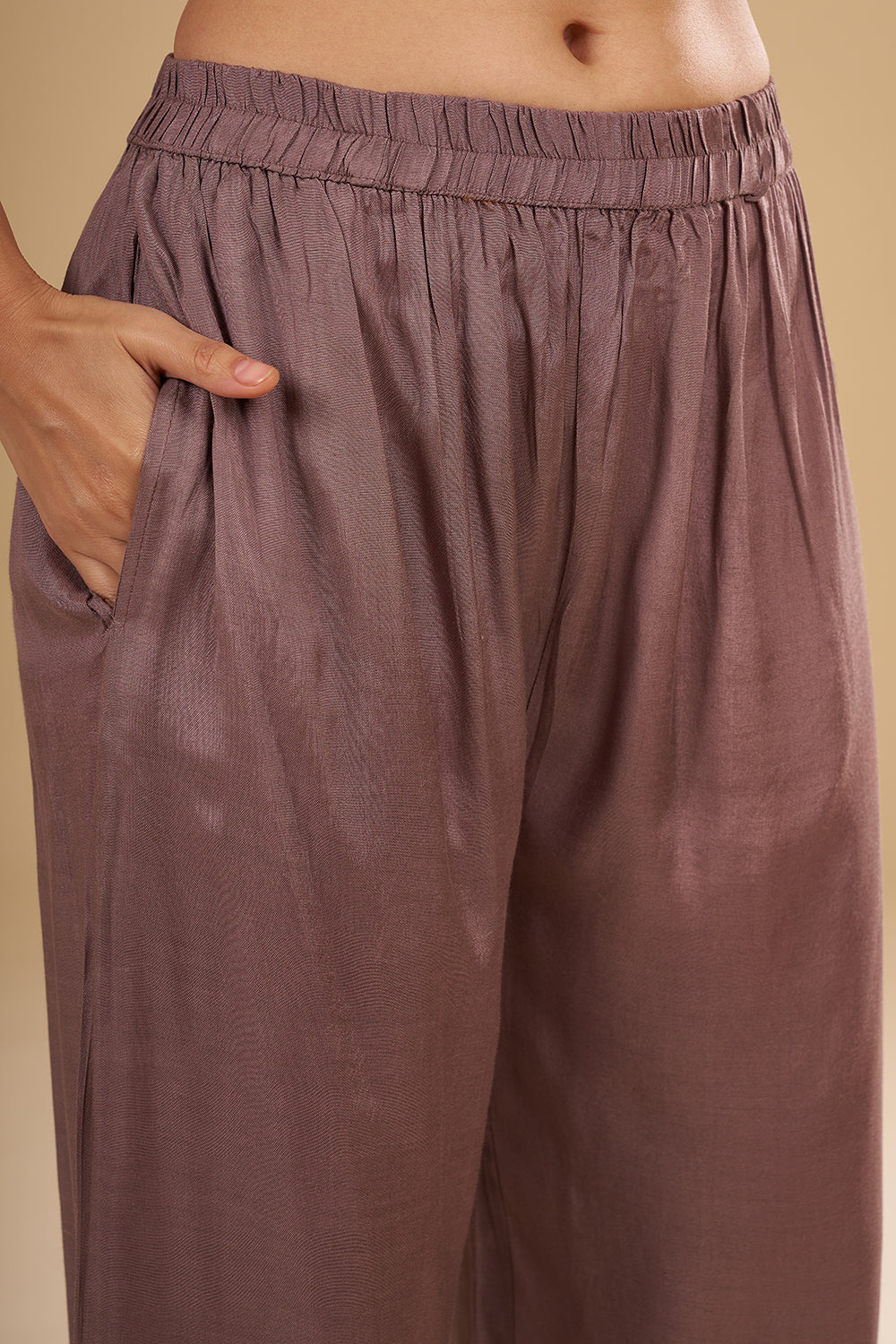 Copper Gold Shimmer Zari Tissue Kurta Set with Sequin Work and Printed Banarasi Dupatta