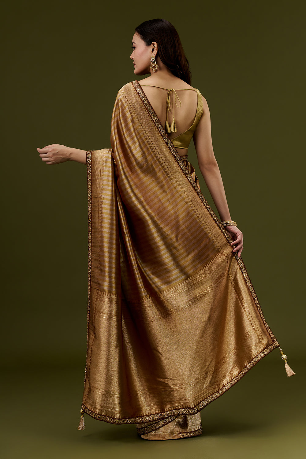 Copper Golden Banarasi Silk Woven Saree with Zari Embroidery