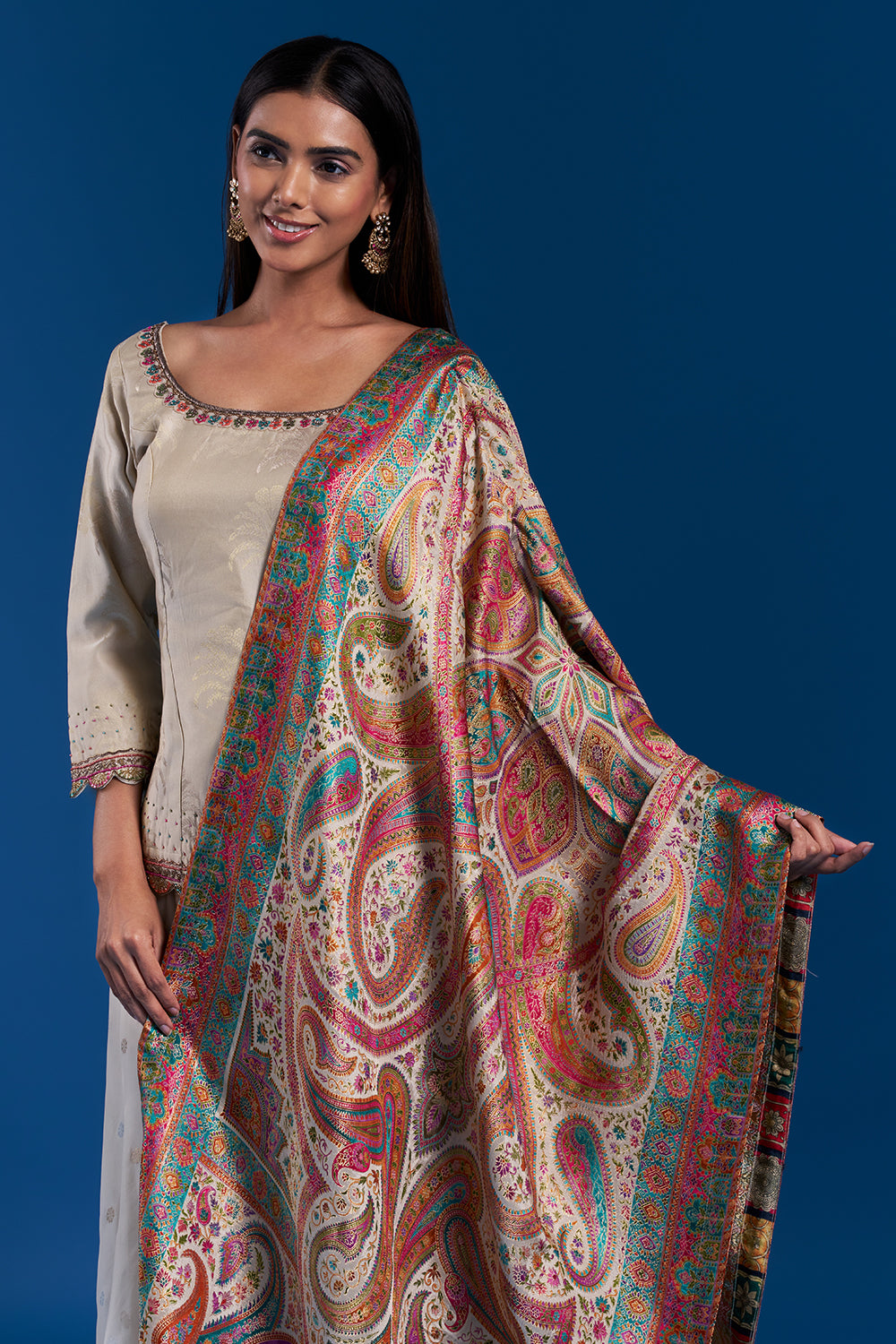 Cream Brocade Palazzo Set with Zardozi Work