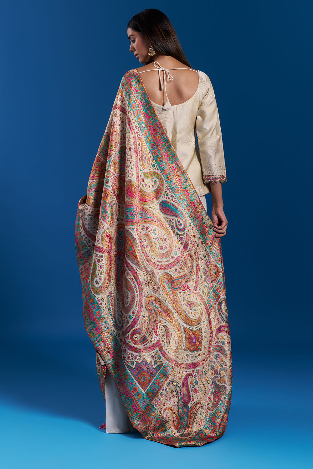 Cream Brocade Palazzo Set with Zardozi Work