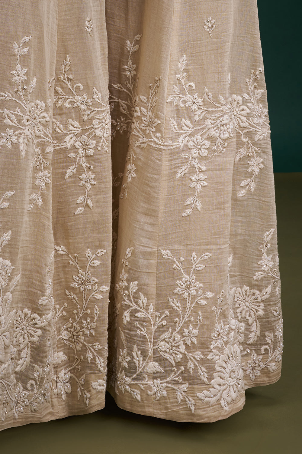 Cream Chanderi Cotton Indo-Western Suit with Resham Work