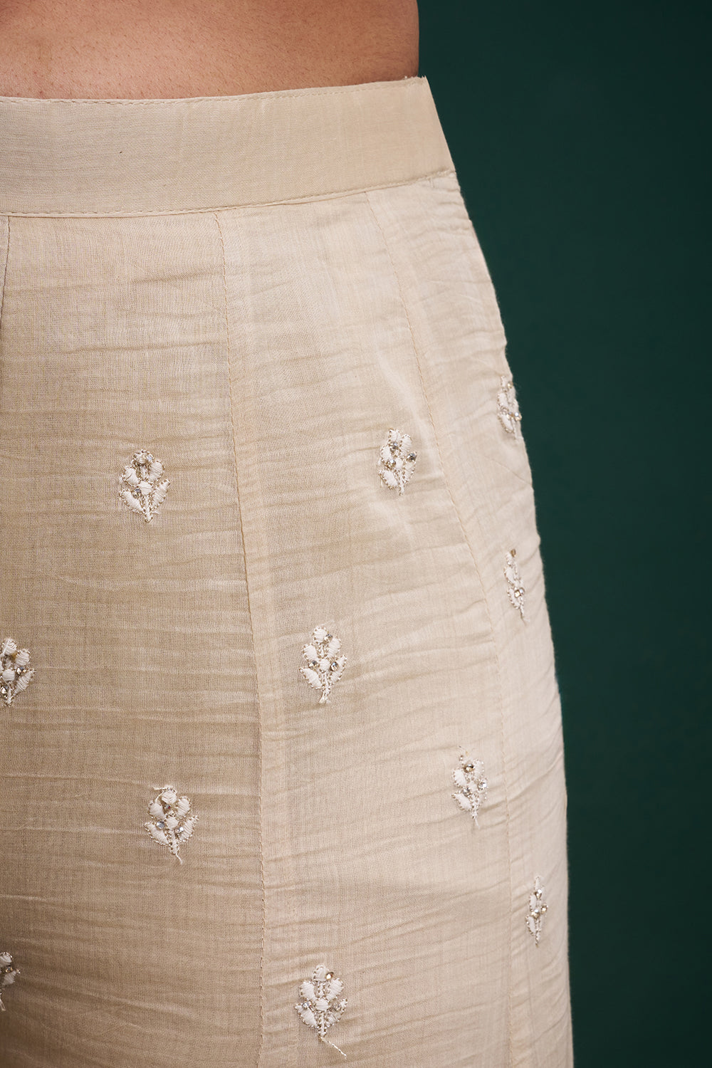Cream Chanderi Cotton Indo-Western Suit with Resham Work