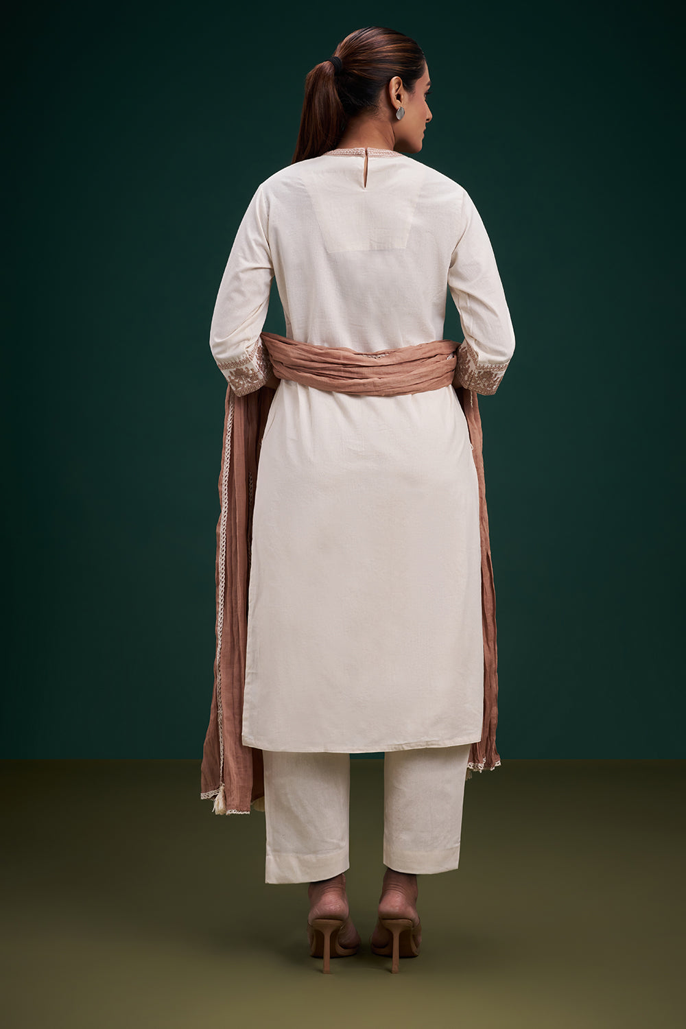 Cream Cotton Jute Salwar Suit with Floral Motifs