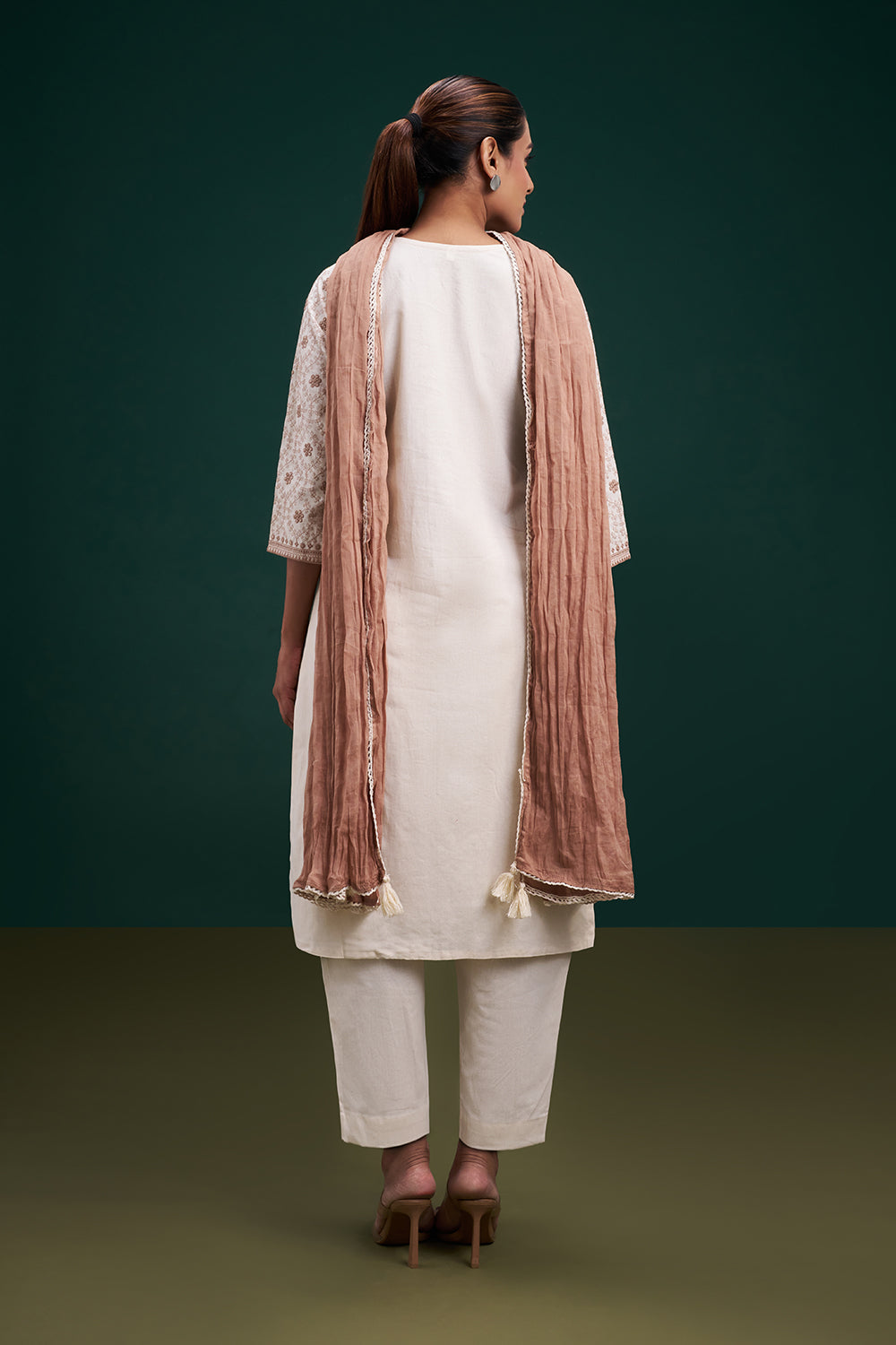 Cream Cotton Jute Salwar Suit with Kashmiri Embroidery and Sequin Work