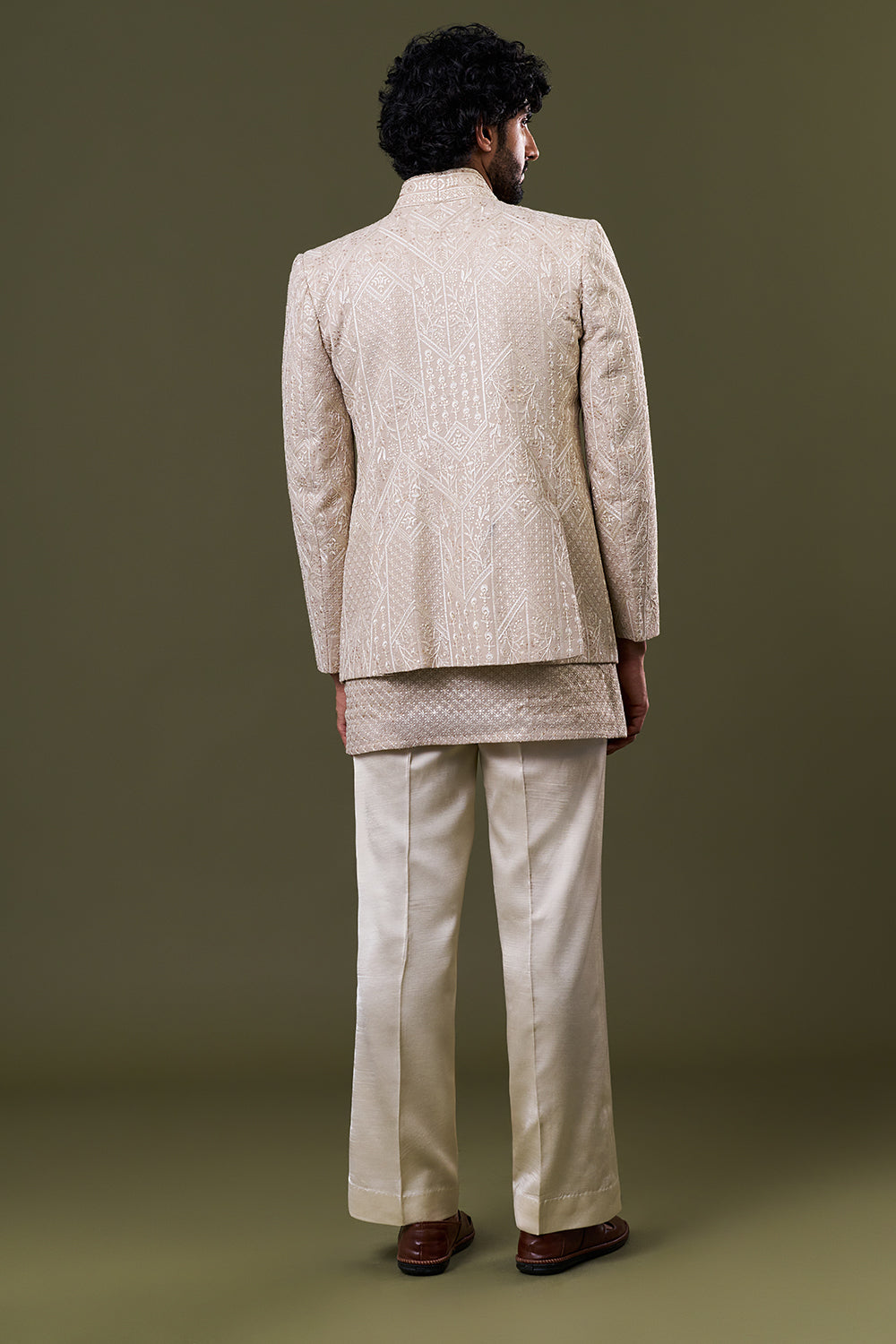 Cream Georgette Tonal Embellished Jacket Set