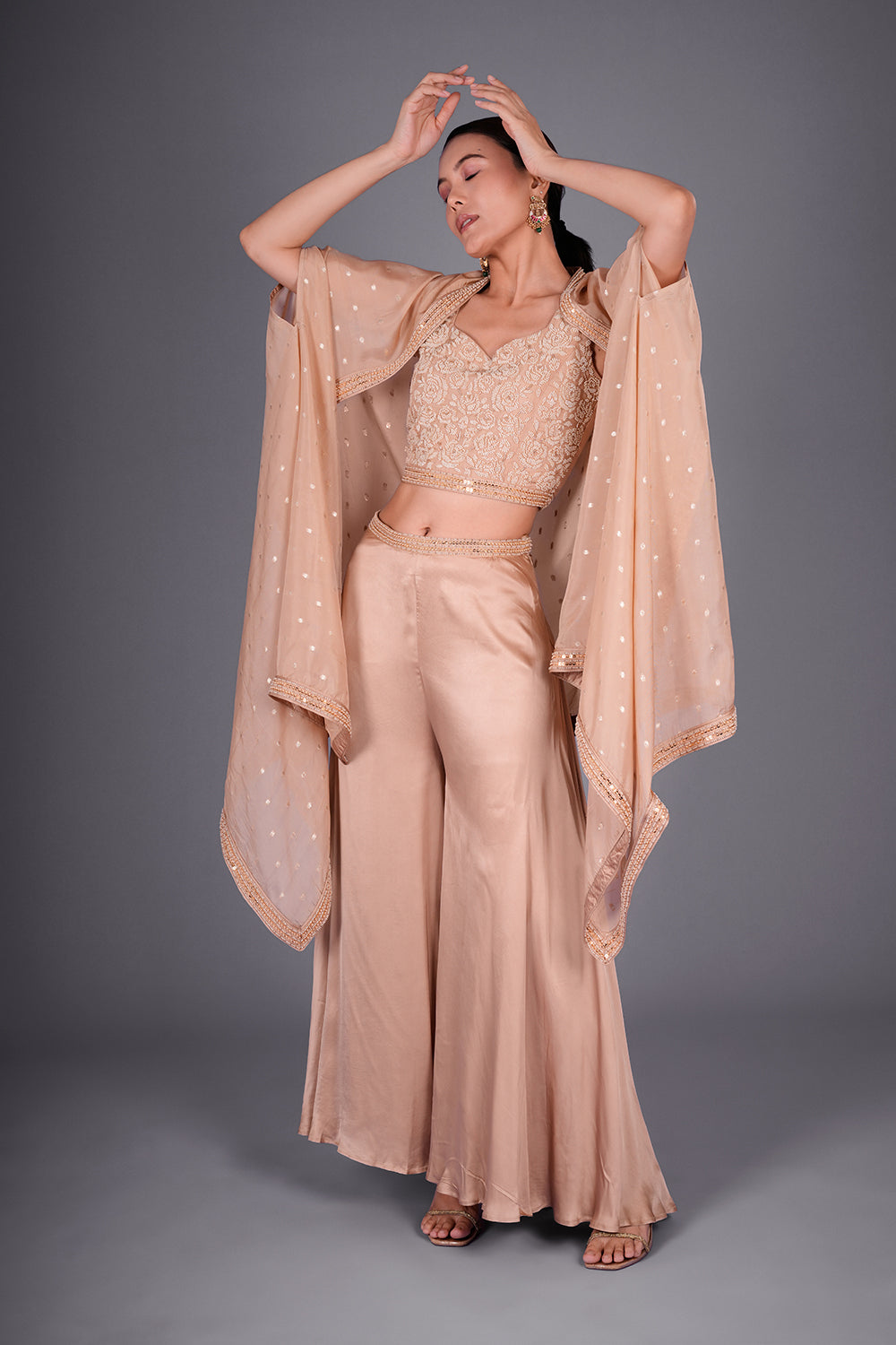 Cream Gold Dupion Silk Co-ord Set with Cutdana Embroidery