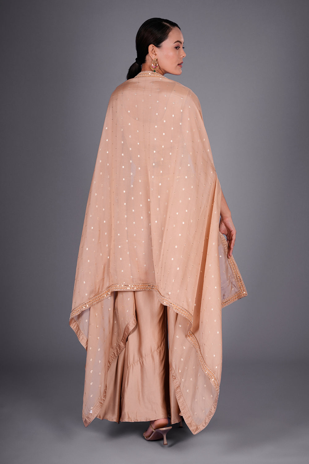 Cream Gold Dupion Silk Co-ord Set with Cutdana Embroidery