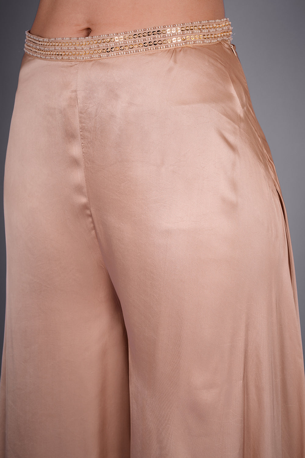 Cream Gold Dupion Silk Co-ord Set with Cutdana Embroidery