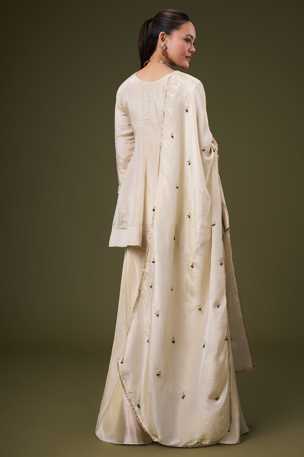 Cream Golden Tissue Peplum Palazzo Suit with Gota and Zardosi Work
