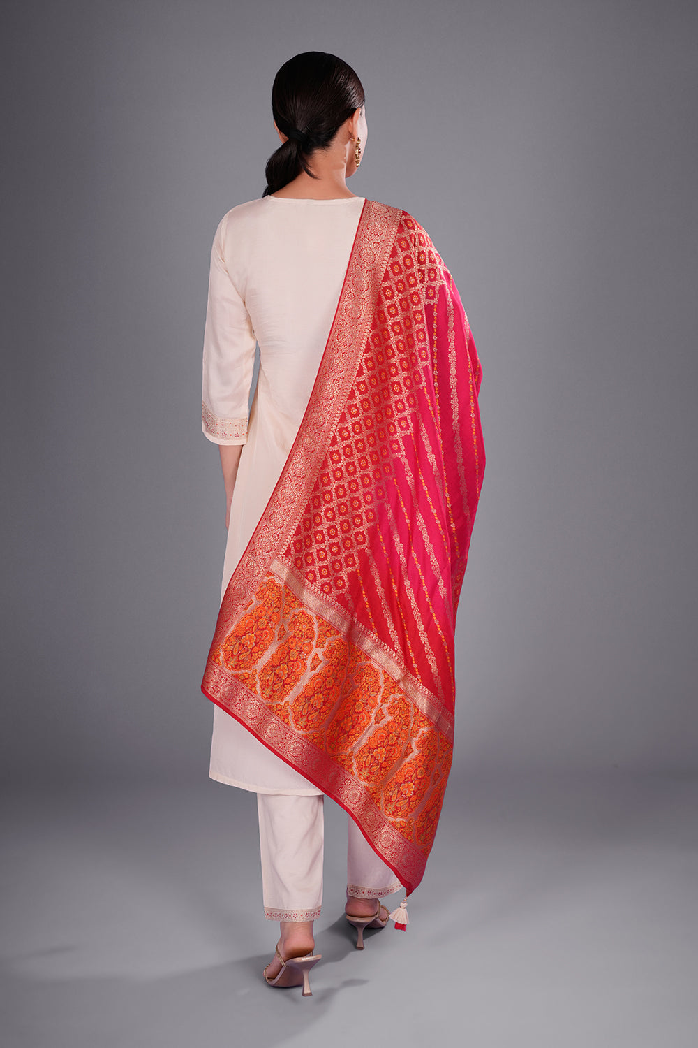 Cream Pure Silk Banarasi Kurta Set with Zari Buti Embroidery