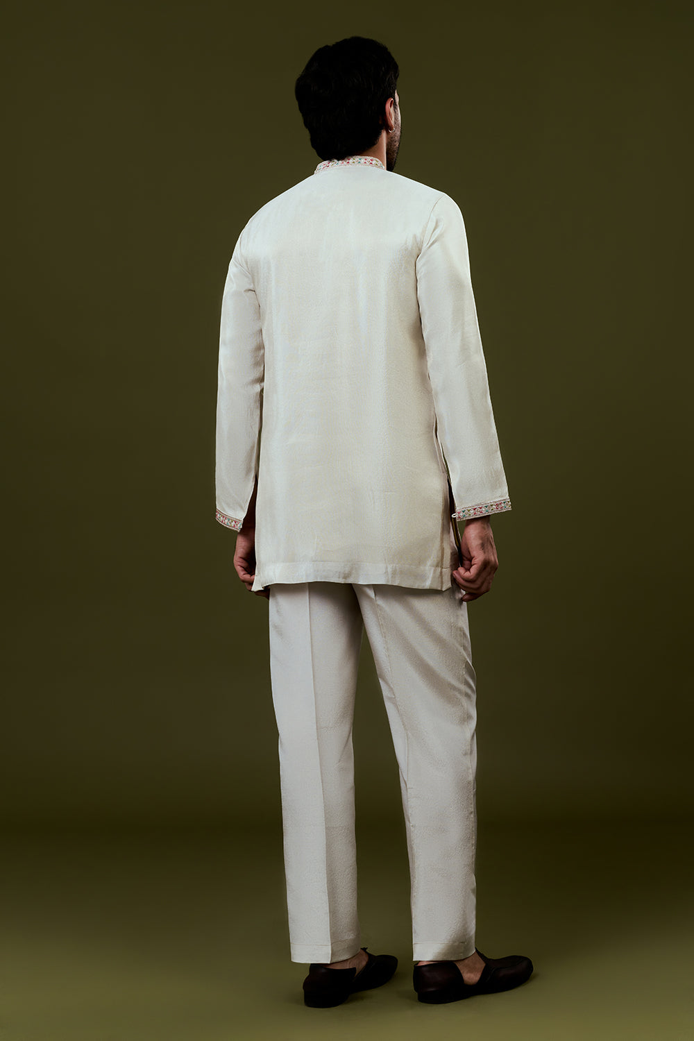 Cream Short Kurta with Floral Multicoloured Threadwork