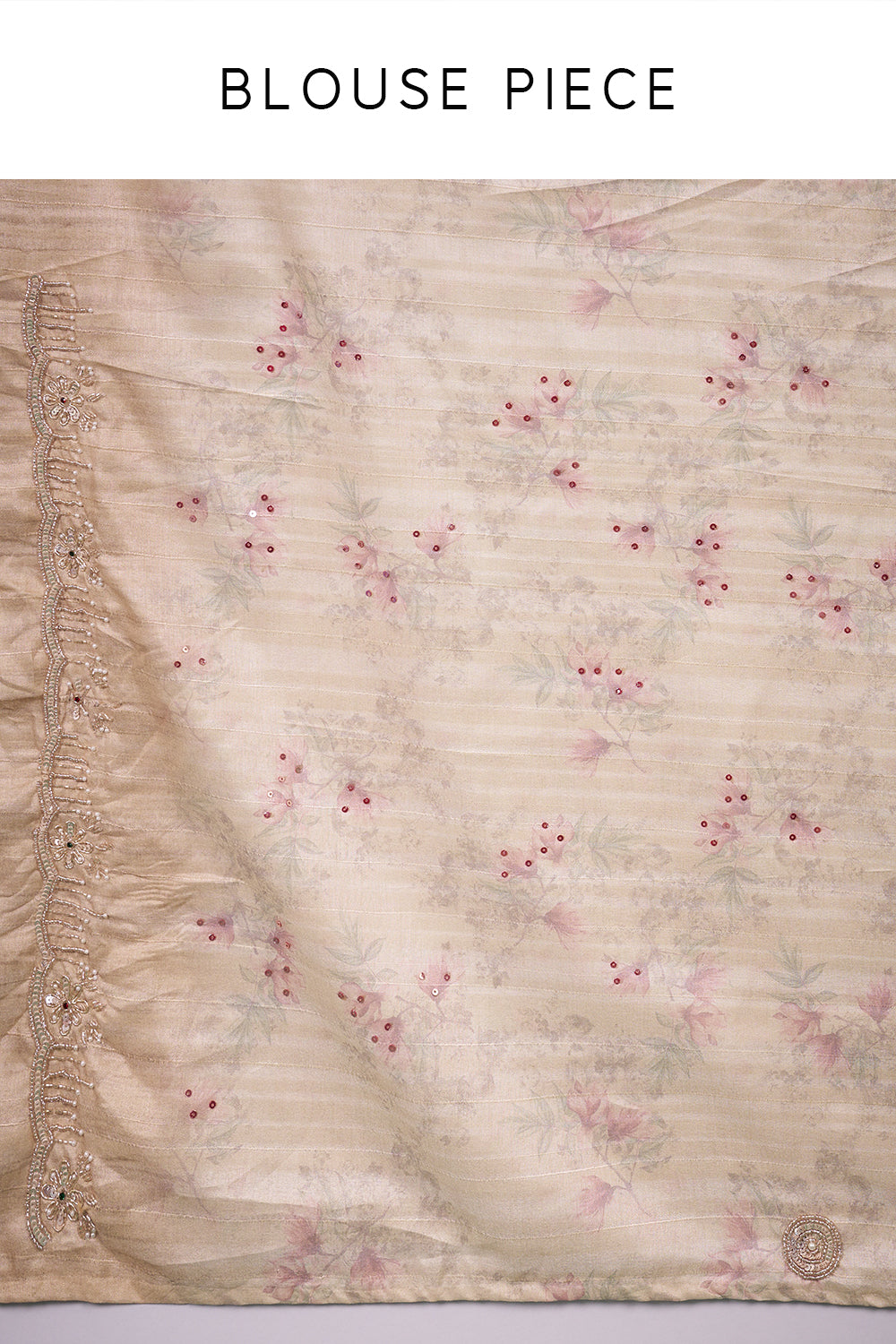 Cream Silk Saree with Floral Print and Unstitched Blouse