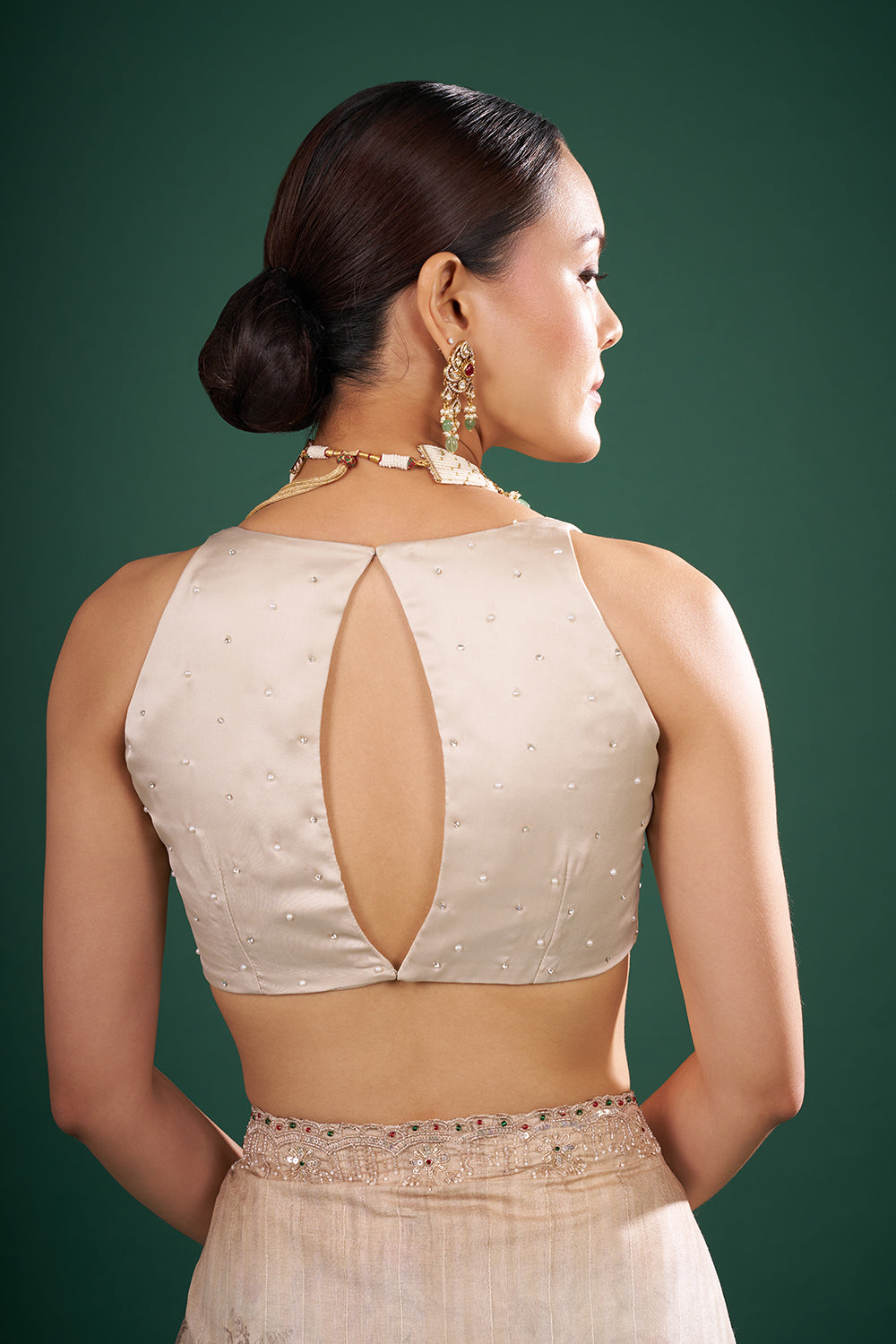 Cream Silk Saree with Floral Print and Unstitched Blouse
