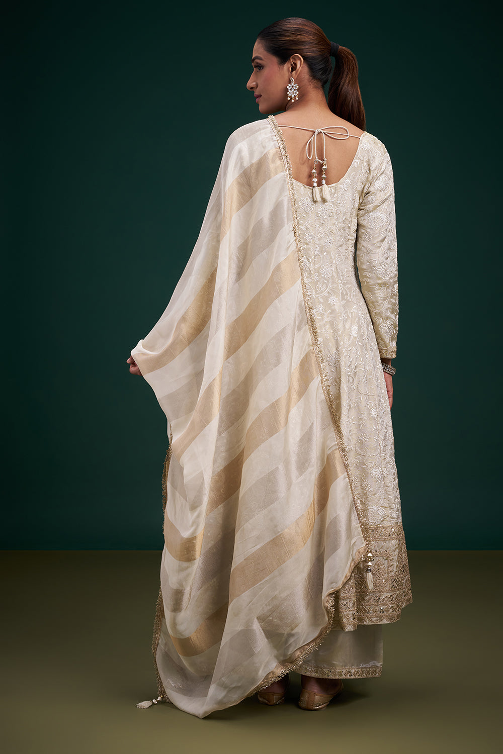 Cream Tissue Anarkali Suit with Resham and Sequin Work