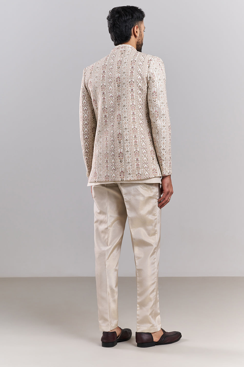 Cream Tissue Silk Embroidered Jodhpuri Set