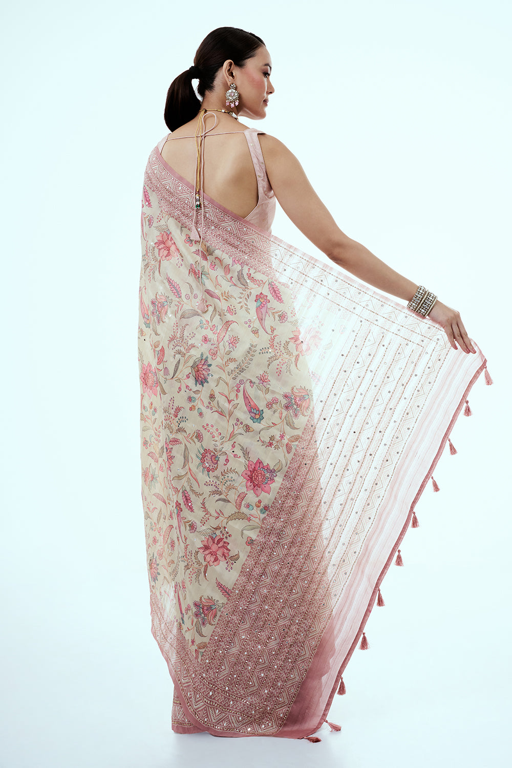 Cream Tussar Silk Saree with Floral Print