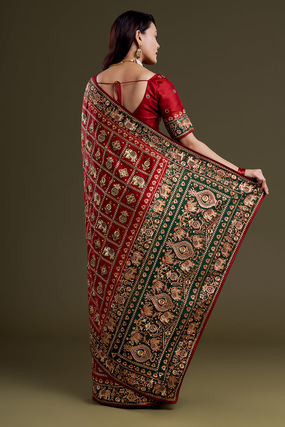 Crimson Heritage Silk Embroidered Saree