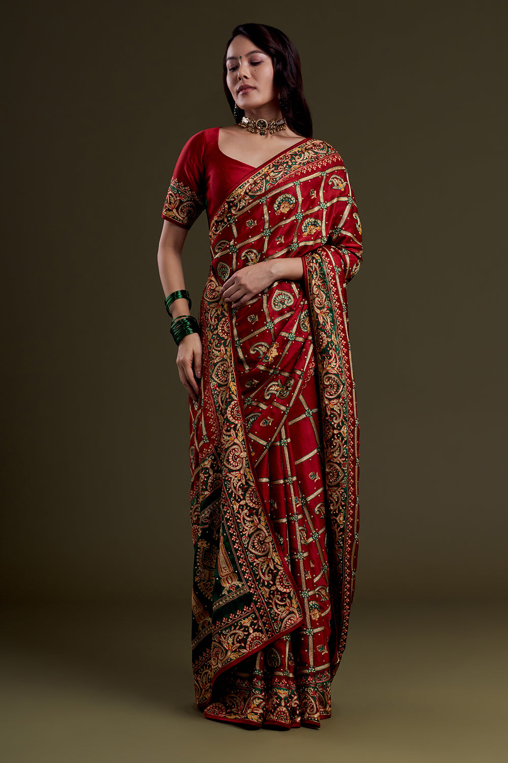 Crimson Heritage Embroidered Saree