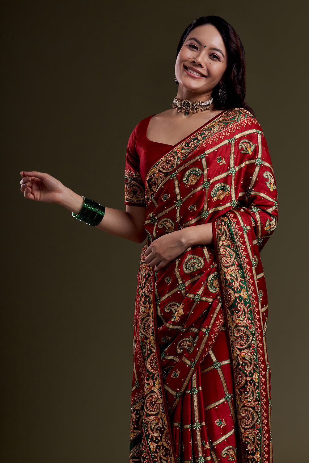 Crimson Heritage Embroidered Saree