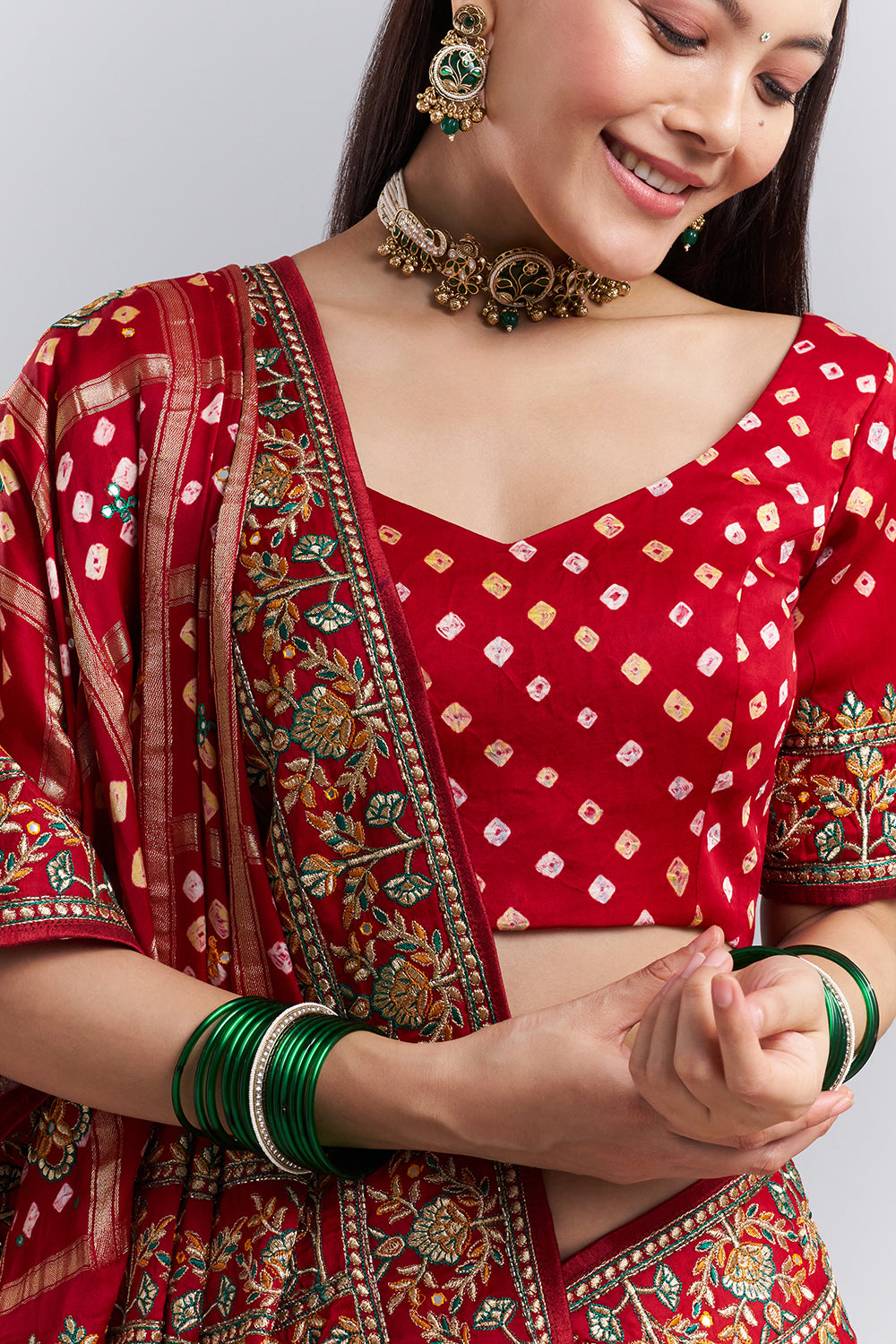 Crimson Red Bandhej Gharchola Saree