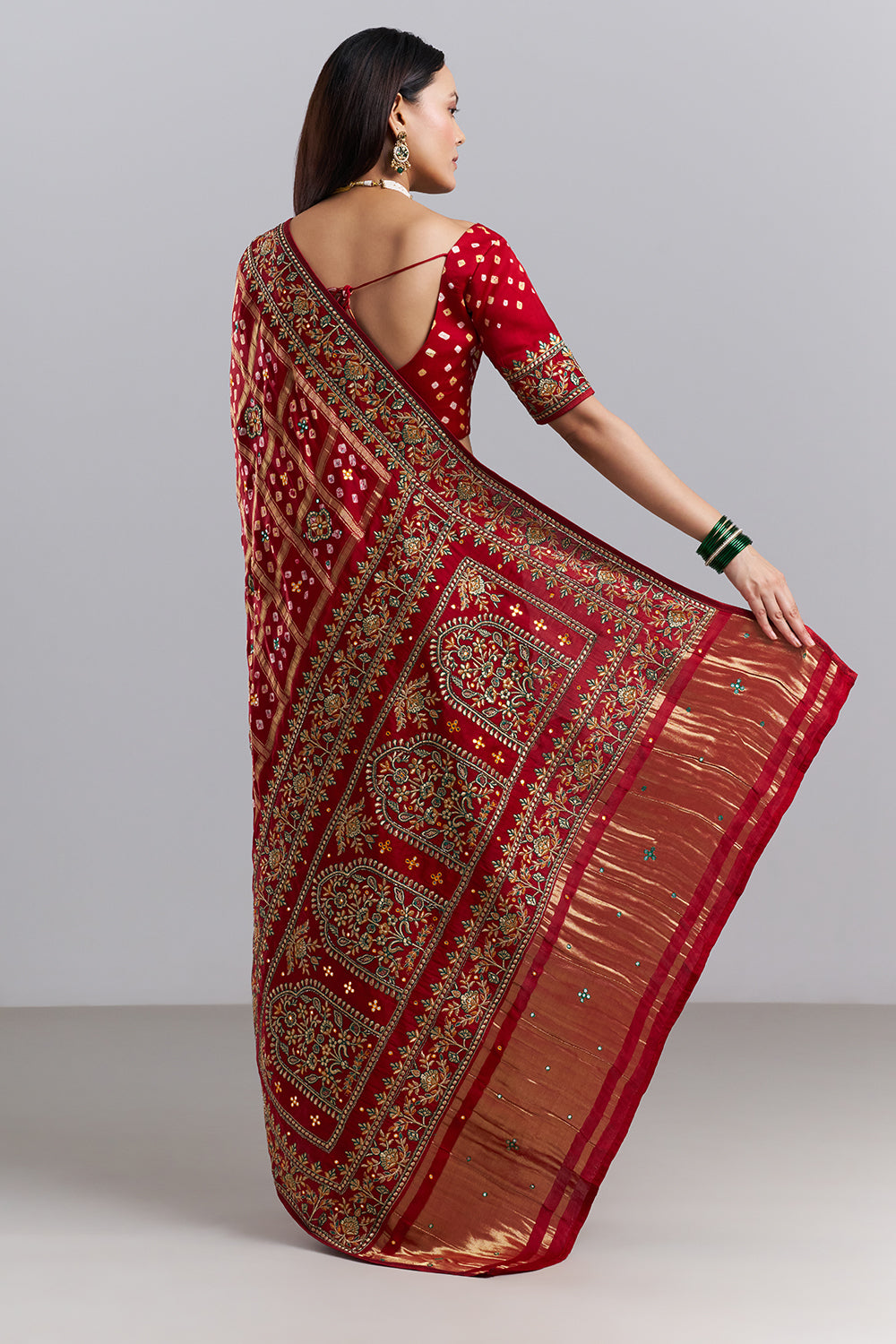 Crimson Red Bandhej Gharchola Saree