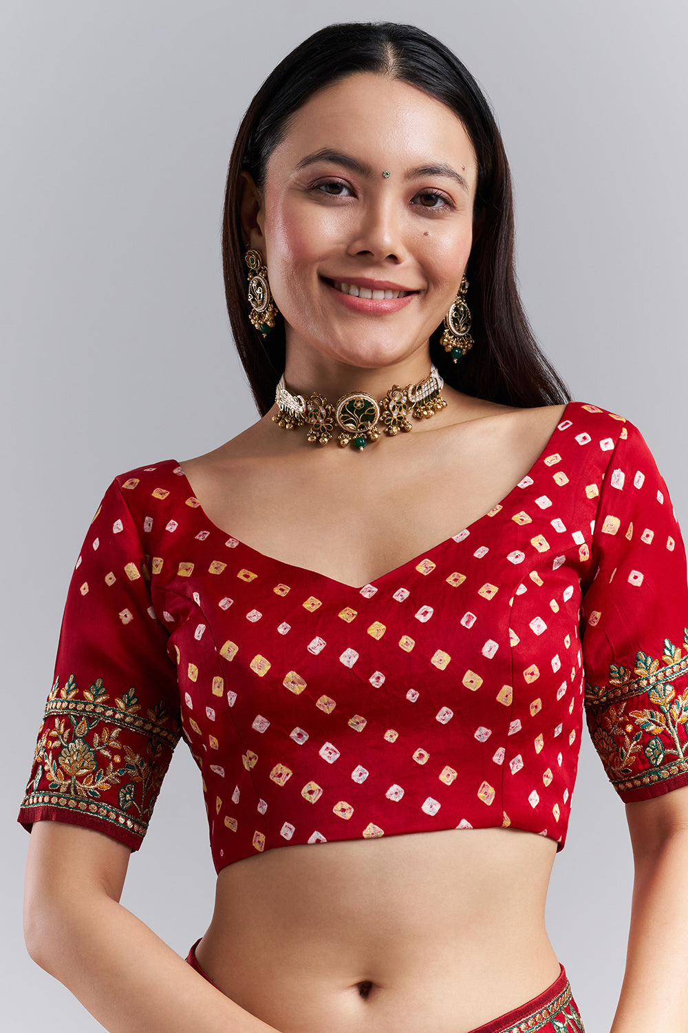 Crimson Red Bandhej Gharchola Saree
