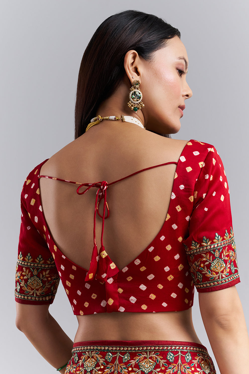 Crimson Red Bandhej Gharchola Saree