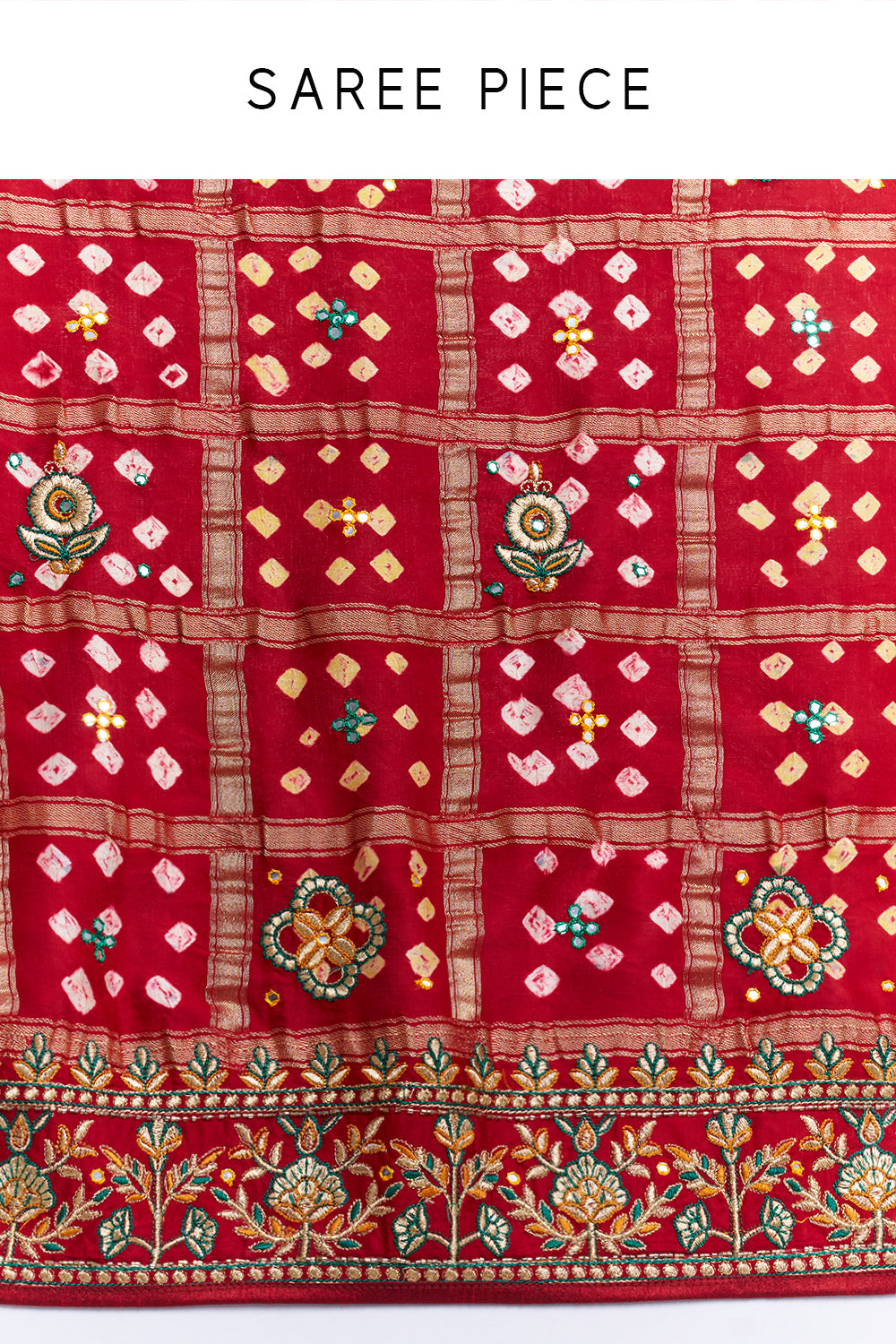 Crimson Red Bandhej Gharchola Saree