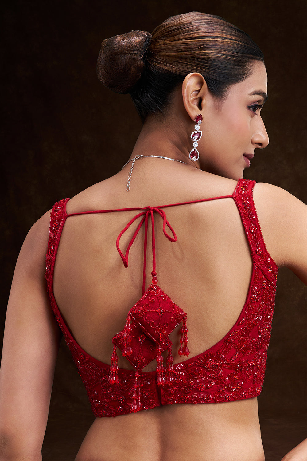 Crimson Red Net Bridal Lehenga with Cutdana Sequin and Bead Work