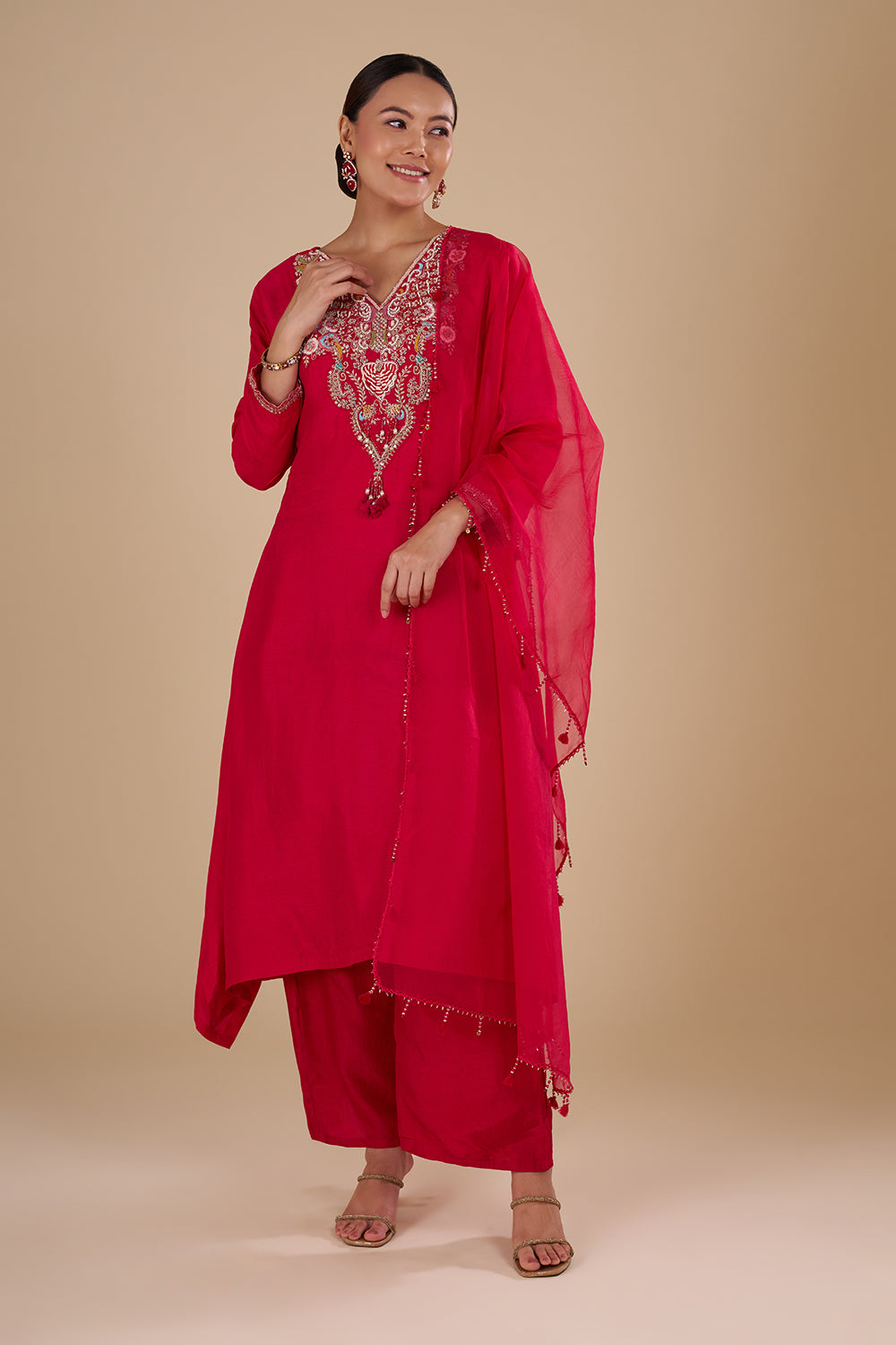 Crimson Red Silk Blend Kurta Set