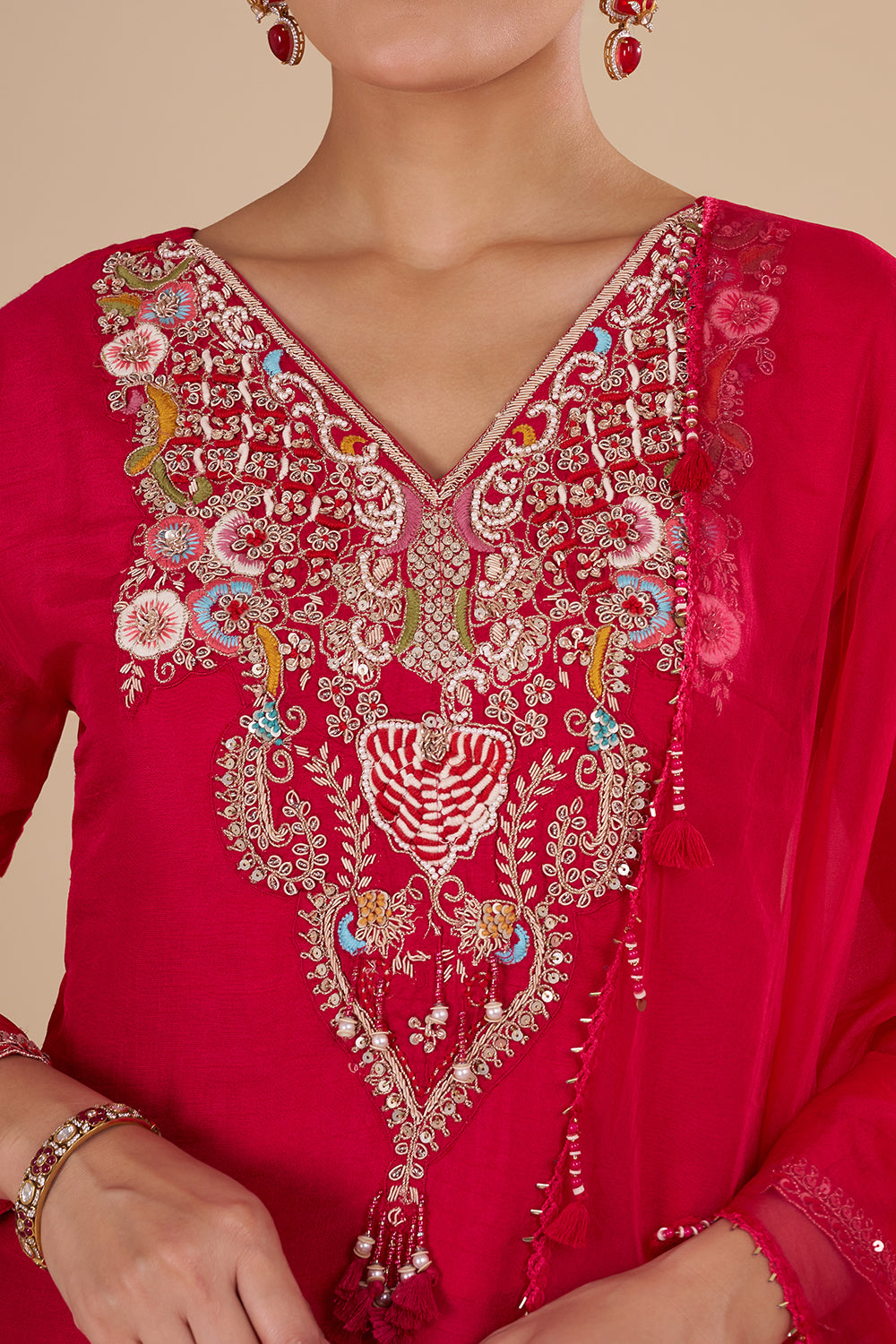 Crimson Red Silk Blend Kurta Set