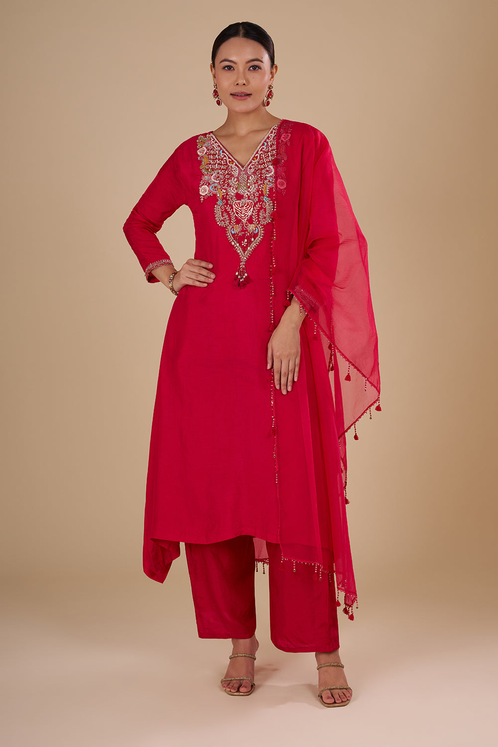 Crimson Red Silk Blend Kurta Set