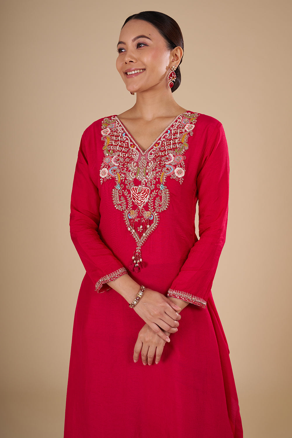 Crimson Red Silk Blend Kurta Set