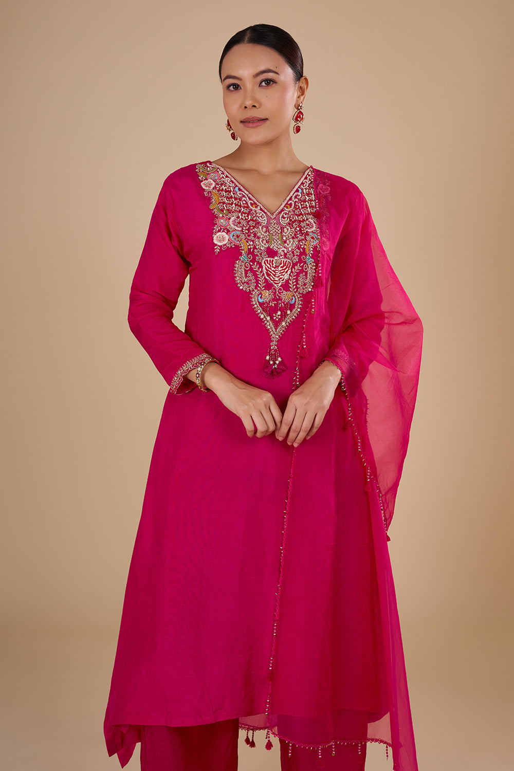 Rani Pink Silk Blend Kurta Set
