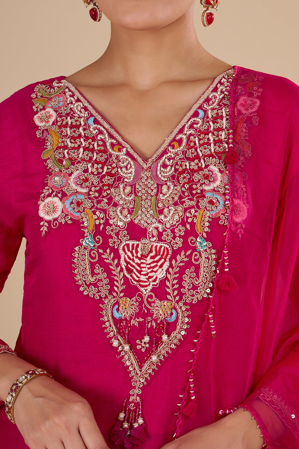 Rani Pink Silk Blend Kurta Set