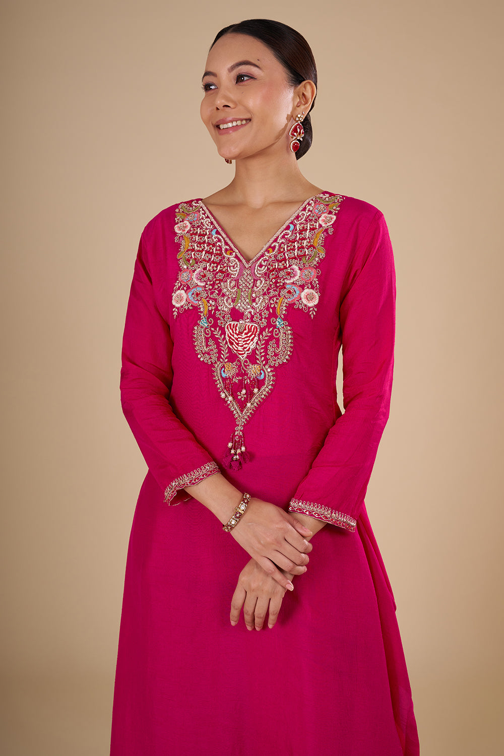 Rani Pink Silk Blend Kurta Set
