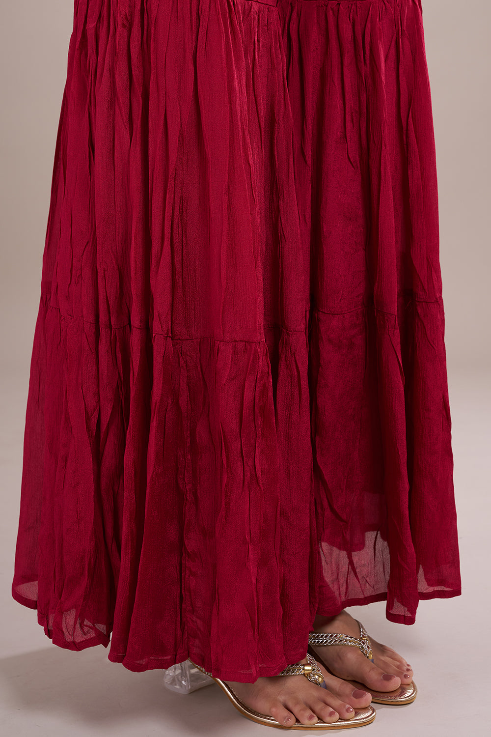 Crimson Red Silk Crepe Sharara Set with Resham Embroidery