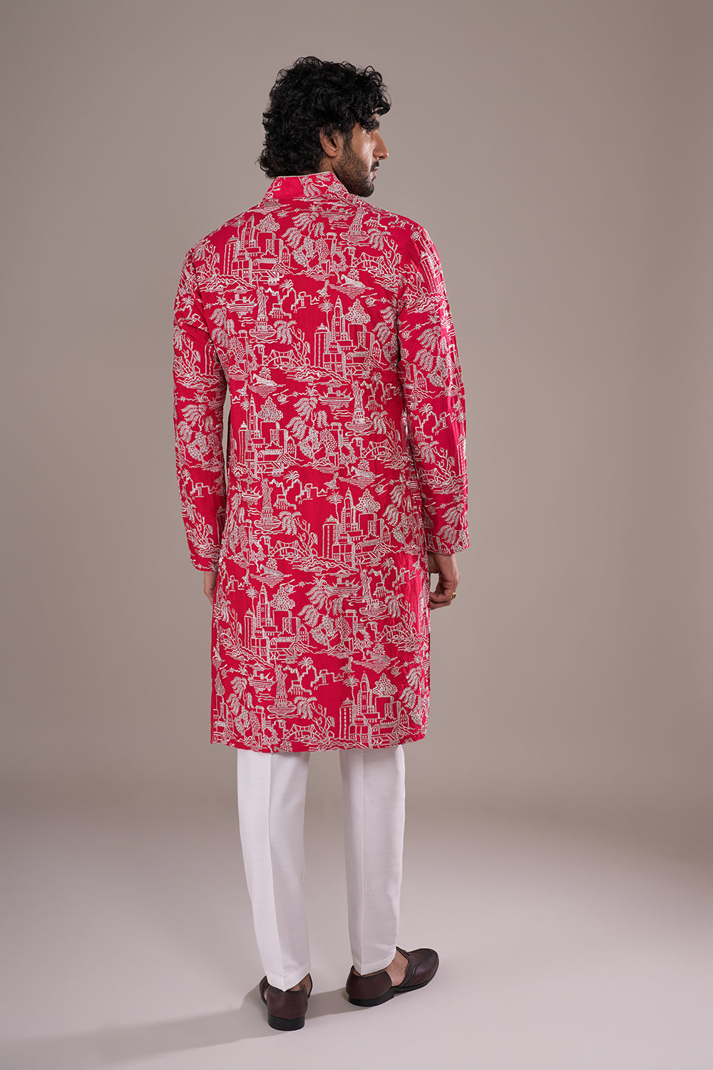 Crimson Silk Blend Men's Kurta Set with Threadwork