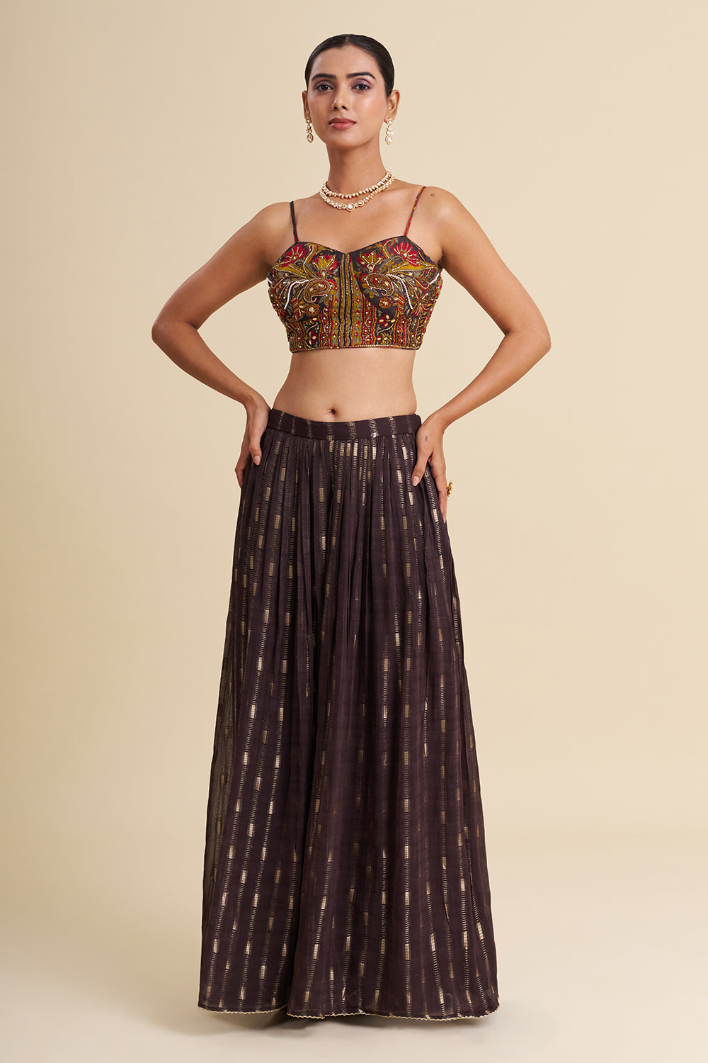Dark Grey Georgette Cape Set with Printed Work