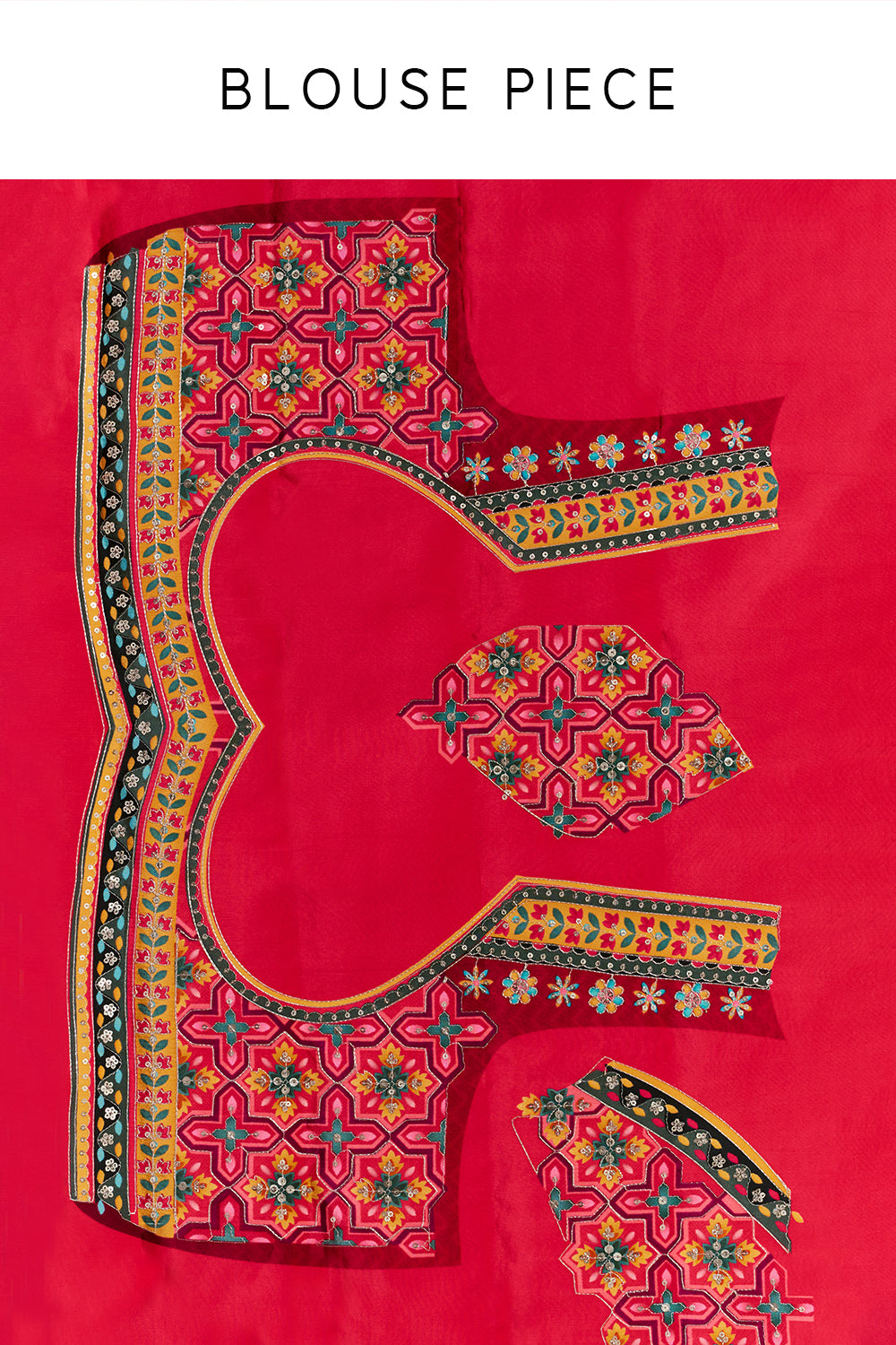 Dark Peach Printed Silk Saree with Applique Work