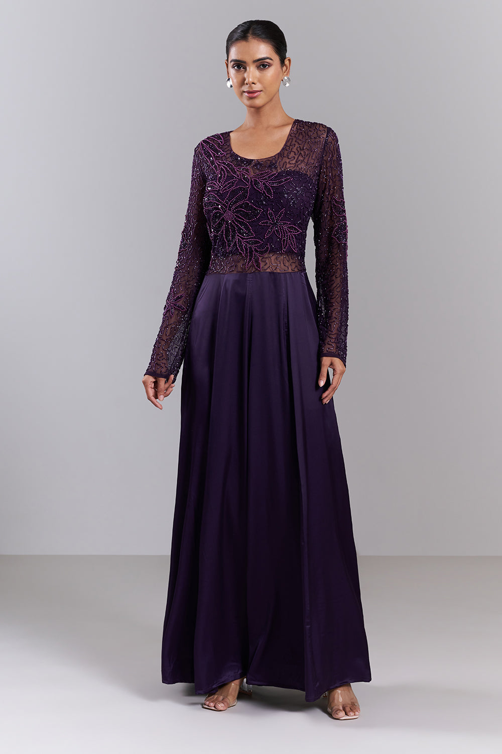 Dark Purple Embellished Net Gown