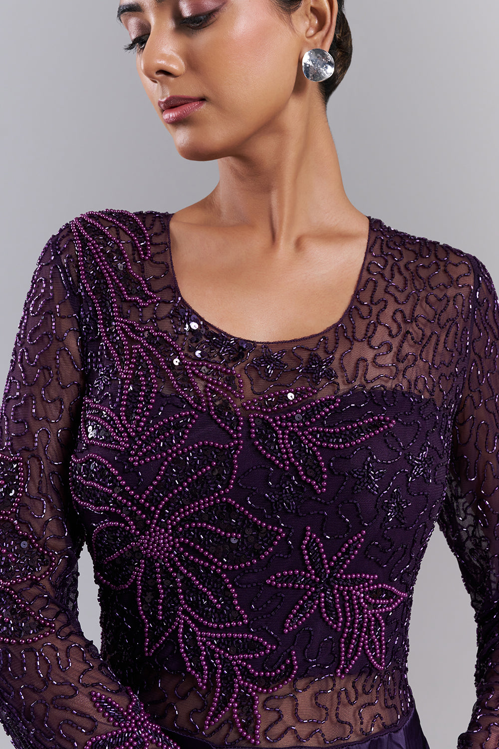 Dark Purple Embellished Net Gown