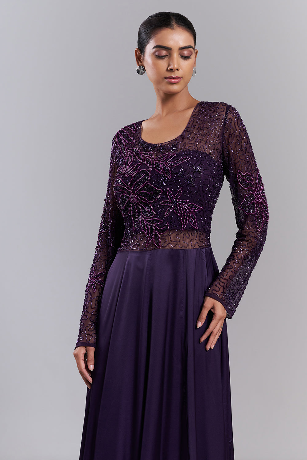 Dark Purple Embellished Net Gown